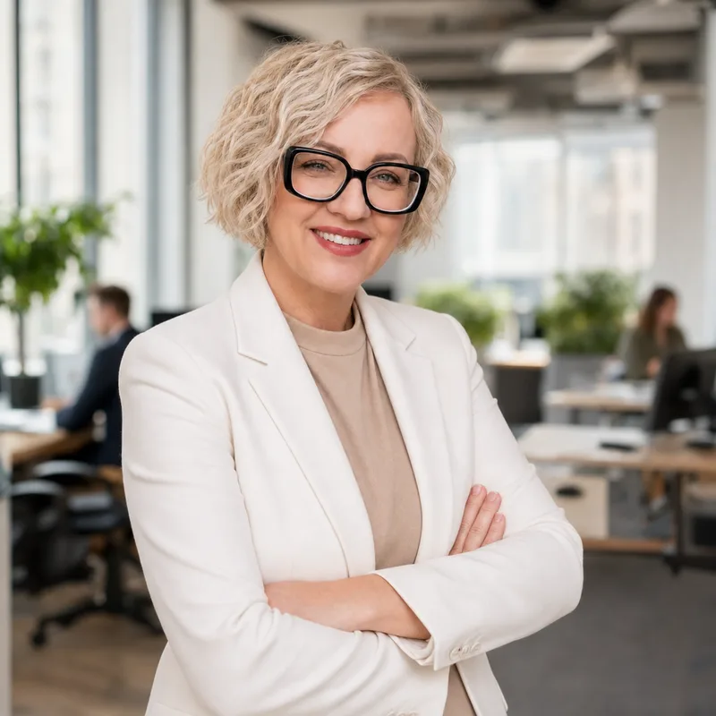 Sylwia Polus podczas rozmowy przy biurku